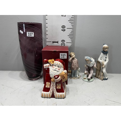 337 - 2 Nao figures + Cascades figure + Vilroy Boch Father Christmas + large vase