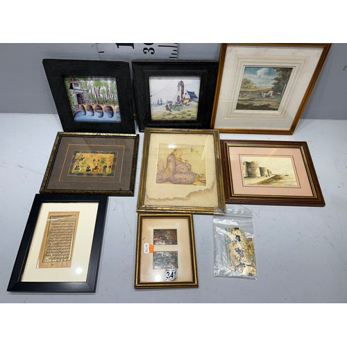 341 - Porcelain plaques, oriental pictures etc