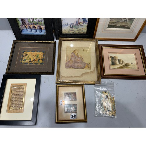 341 - Porcelain plaques, oriental pictures etc