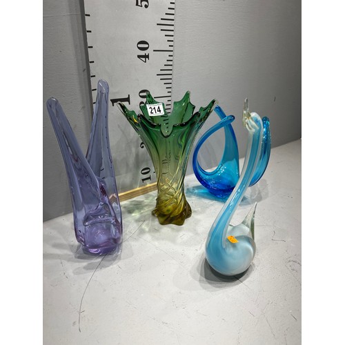 214 - 4 Murano mid century glass free form glassware