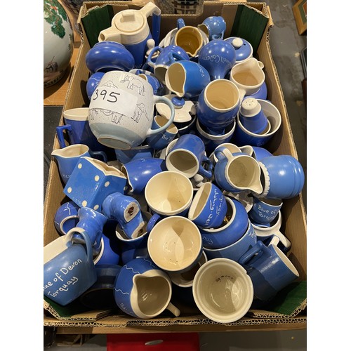 395 - Box full of Cornish Blue pottery