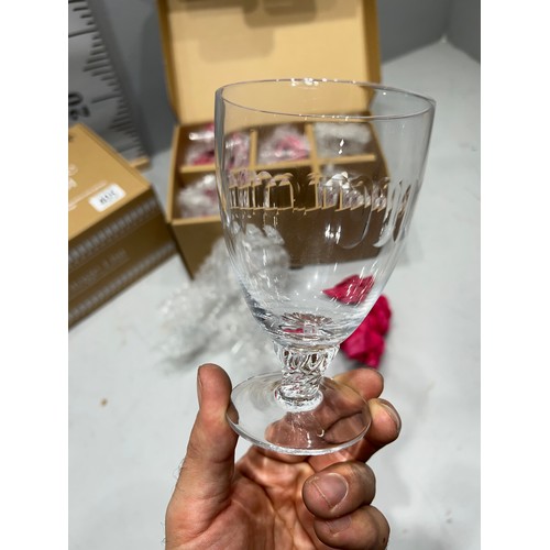 405 - 12 'The vintage list' hand engraved glasses boxed.