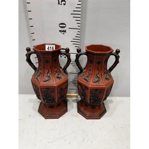 416 - Pair of good Terracotta vases unusual design