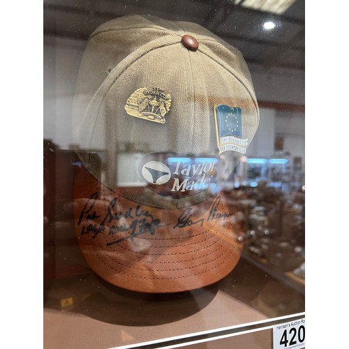 420 - Golf cap in case 33rd Ryder cup signed by Gary Player + Pat Bradley Hall of fame 1999