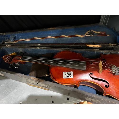 426 - 2 vintage violins + bow + case