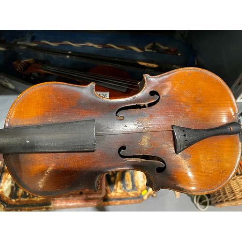 426 - 2 vintage violins + bow + case