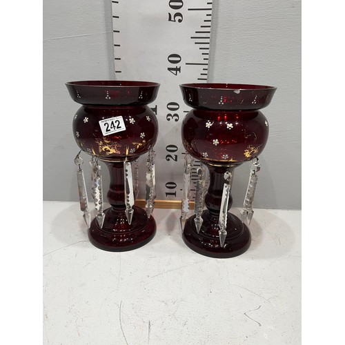 242 - 2 Victorian Cranberry glass Lustres