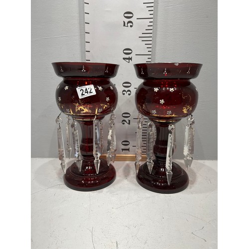 242 - 2 Victorian Cranberry glass Lustres