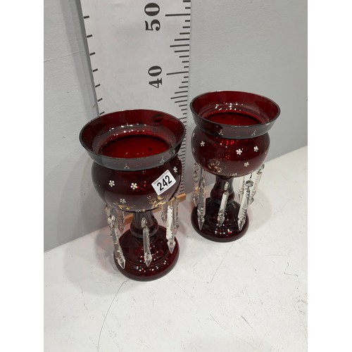 242 - 2 Victorian Cranberry glass Lustres