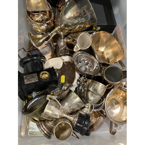 259 - Box of silver plate ware trophies etc