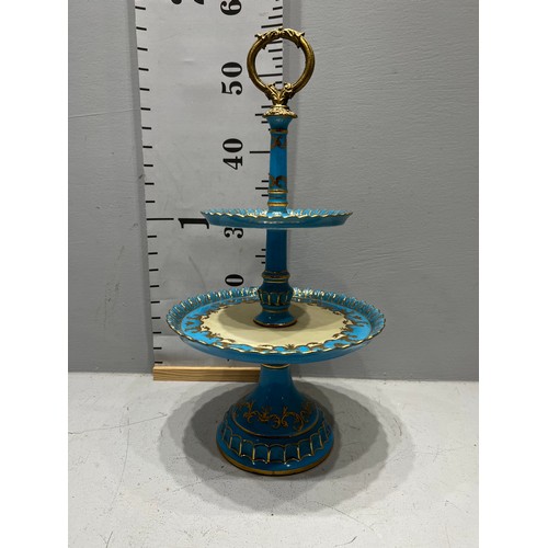 268 - Impressive Victorian design Blue porcelain + bronze cake stand