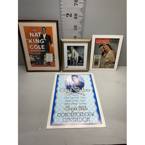 280 - 4 film picture posters. Marilyn Munro, Nat King Cole etc