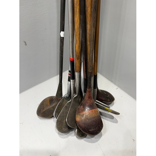 442 - Quantity wooden shaft + metal shaft golf clubs