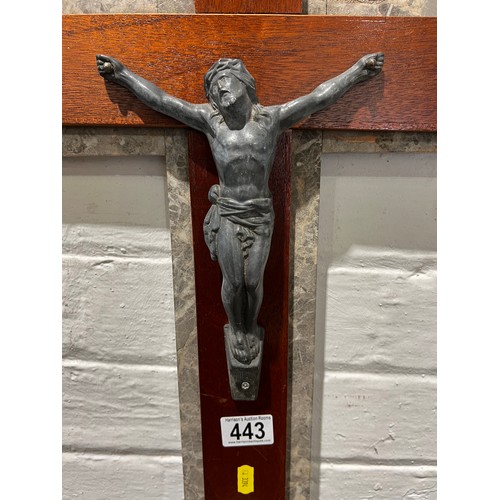 443 - 20thC Jesus Crucifix on wood + stone plynth