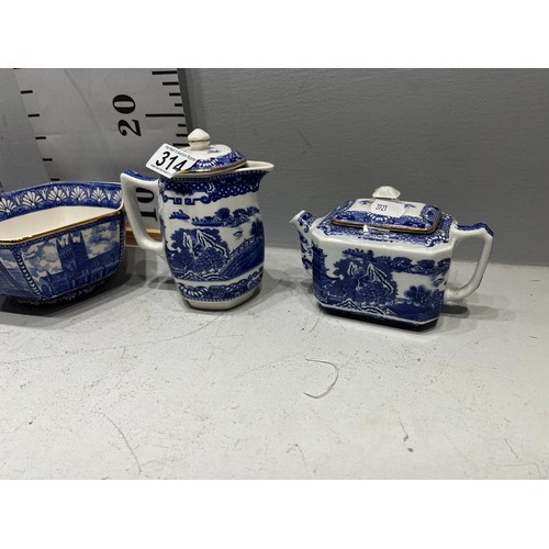 314 - 4 pieces Ringtons Blue/White pottery