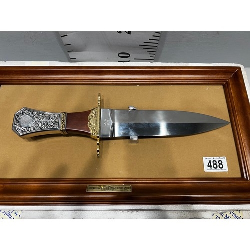 488 - Franklin mint Bowie knife on plaque American frontier eagle