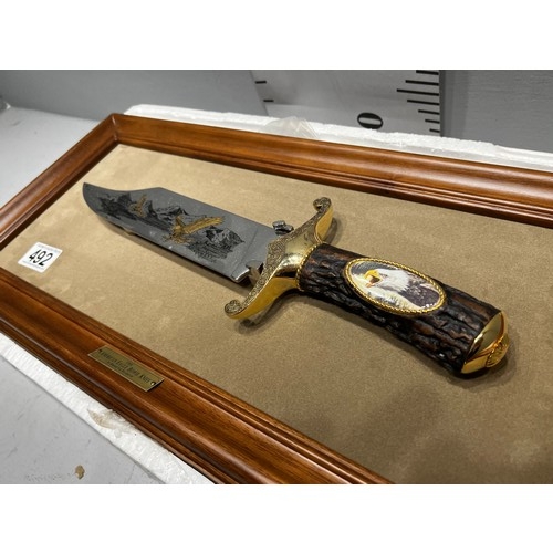 492 - Franklin mint Bowie knife. American Eagle on plaque