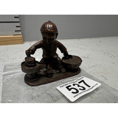 537 - Japanese bronze boy cooking