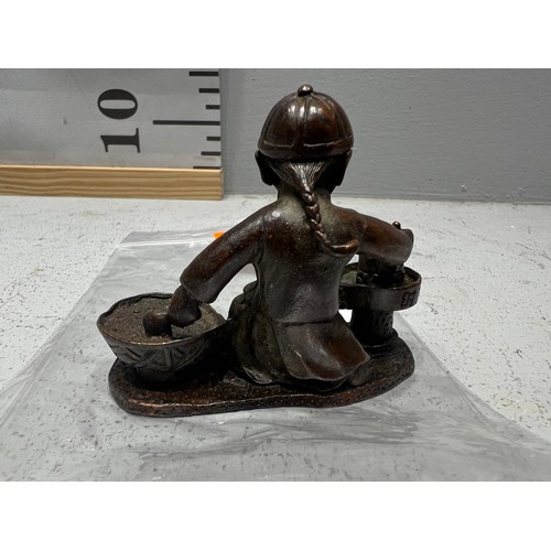 537 - Japanese bronze boy cooking