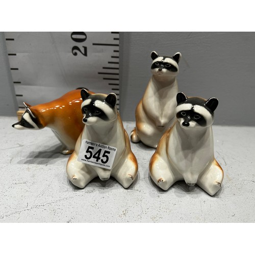 545 - 4 vintage USSR Lomonosov Raccoon figures