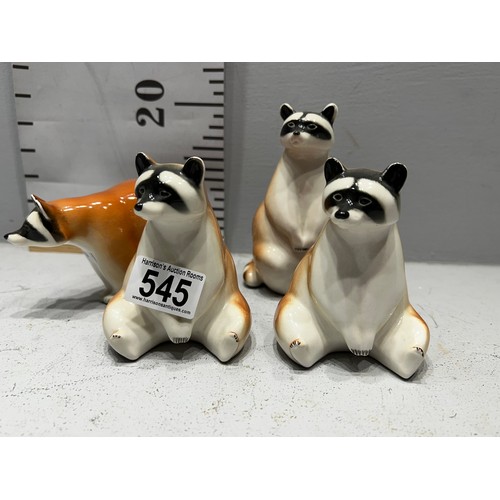 545 - 4 vintage USSR Lomonosov Raccoon figures