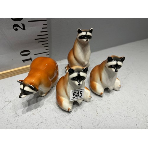 545 - 4 vintage USSR Lomonosov Raccoon figures