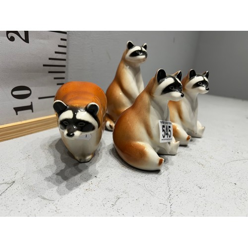 545 - 4 vintage USSR Lomonosov Raccoon figures