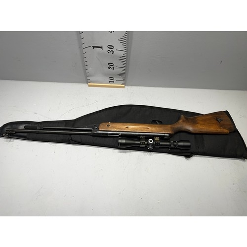 543 - High power hunting rifle with scope, pellets + case