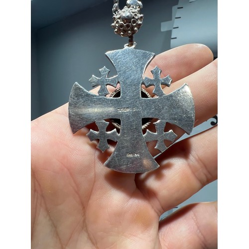 563 - Vintage silver ornate Maltese cross + chain