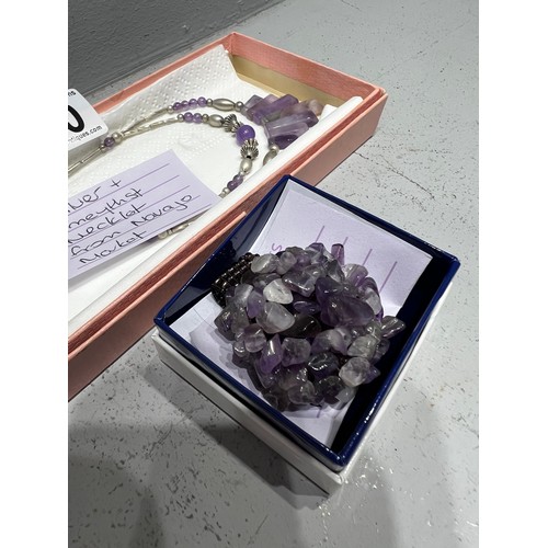 570 - Silver + Amethyst necklace from Navajo market + Amethyst streach ring