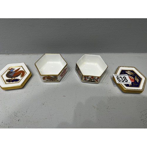 638 - 2 Royal Crown Derby lidded trinket boxes