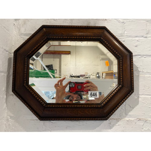 646 - 1940's oak framed bevel edge mirror