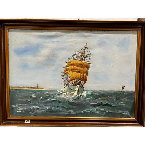 654 - Vintage oil on canvas 'Galleon' ship