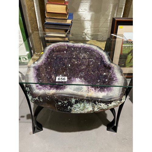 656 - Amethyst table with glass top imported from Brazil. 39kg