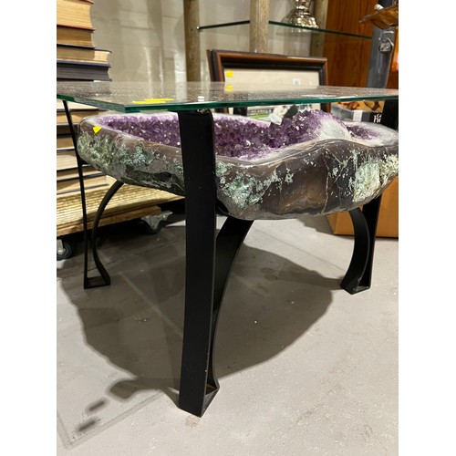 656 - Amethyst table with glass top imported from Brazil. 39kg