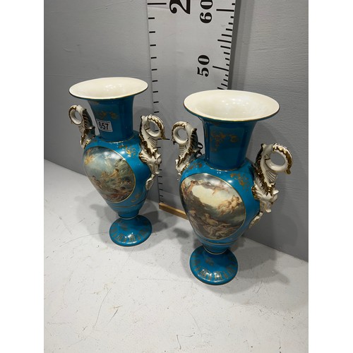 657 - Pair of Victorian design light blue Sevres style vases