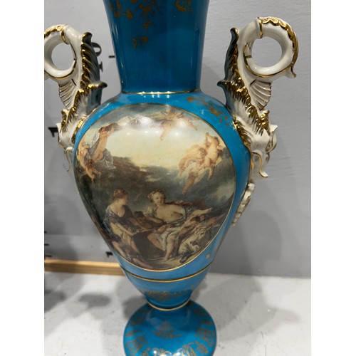 657 - Pair of Victorian design light blue Sevres style vases