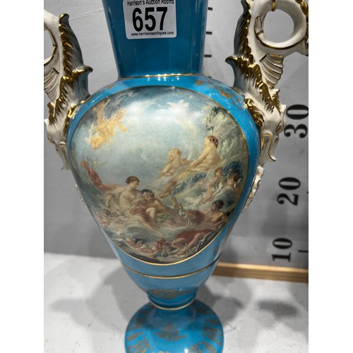 657 - Pair of Victorian design light blue Sevres style vases