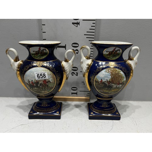 658 - Pair of Victorian design Hunting scene vases