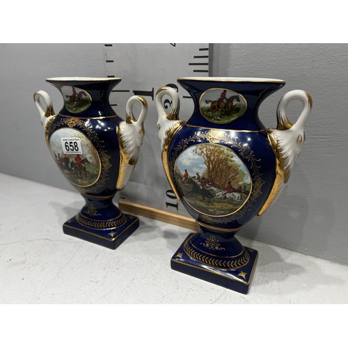 658 - Pair of Victorian design Hunting scene vases