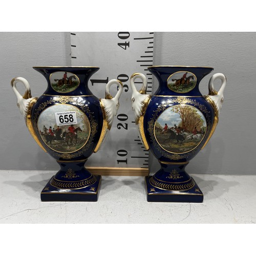 658 - Pair of Victorian design Hunting scene vases