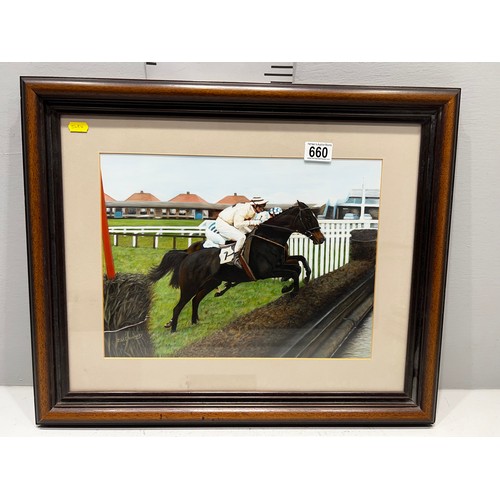 660 - Original oil painting 'Rinus' ( 3rd in Grand National ) by local artist Joyce Chinnery 1988