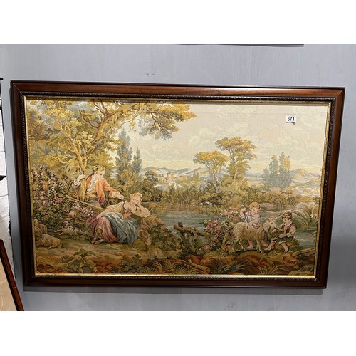 671 - Large vintage tapestry in oak frame