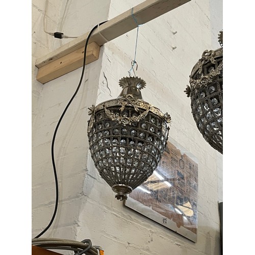 594 - Pair of french silver plated Acorn chandeliers