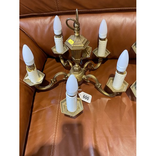 600 - 2 brass 5 arm chandeliers