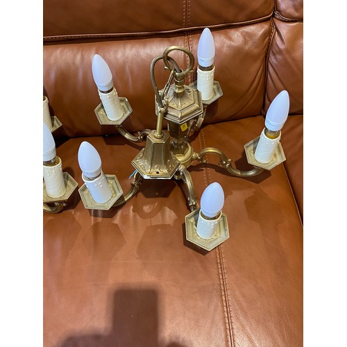 600 - 2 brass 5 arm chandeliers