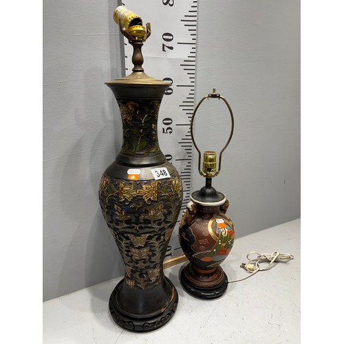 348 - Chinese bronze cloisonne lamp + Satsuma lamp