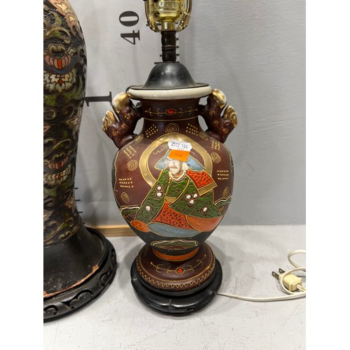 348 - Chinese bronze cloisonne lamp + Satsuma lamp