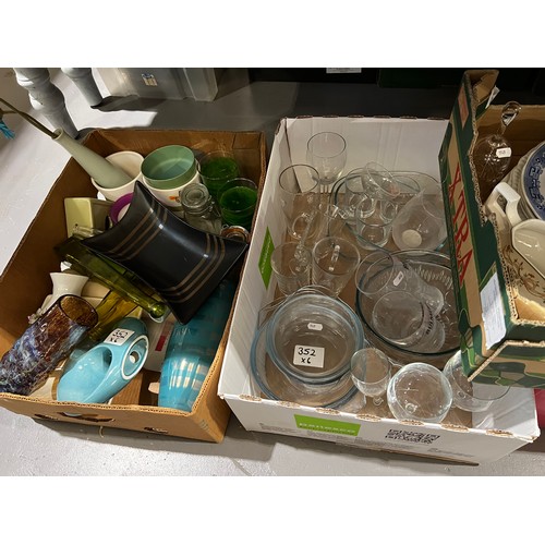 352 - 6 boxes pottery, glass, Kitchenware etc