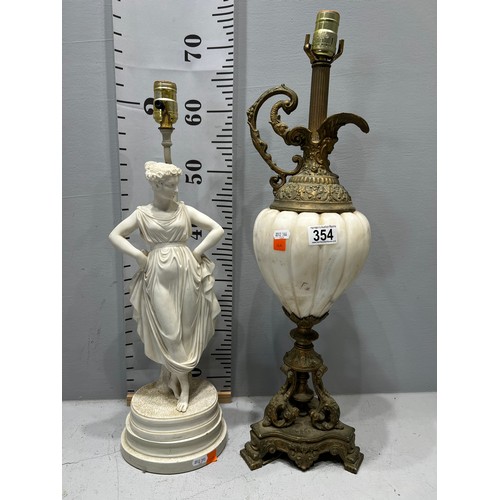 354 - Bisque lamp + Bronze / Marble urn lamp